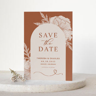 Save The Date Boho Floral Line Art Terracotta Arch