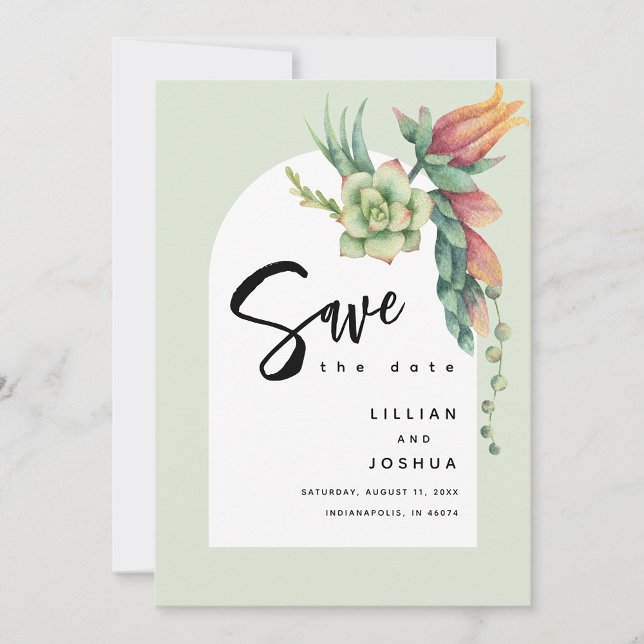 Save The Date Boho Floral moderne Botanique Succulent Vert (Créateur téléchargé)