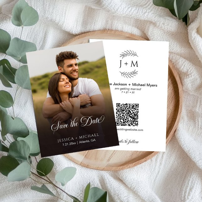 Save The Date Boho Floral Photo Gradiant Calligraphie (Créateur téléchargé)