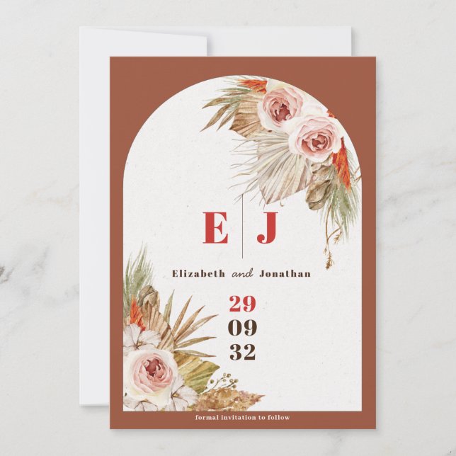Save The Date Boho floral Terre tons terracotta photo mariage (Devant)