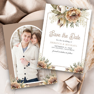 Save The Date Boho Floral Terreux Taupe Photo Mariage
