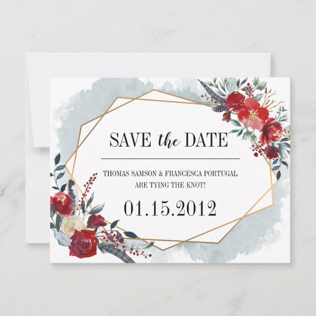 Save The Date Boho géométrique or mariage floral Enregistrer la  (Devant)