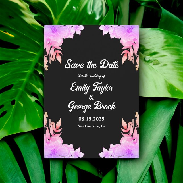 Save The Date Boho Glow Neon Couleurs noir Floral Mariage (Créateur téléchargé)