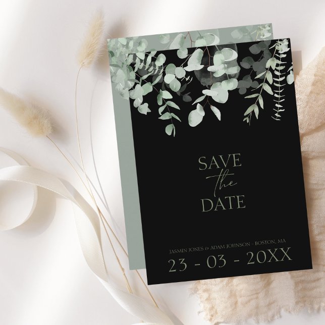 Save The Date Boho Green Black Eucalyptus Mariage (Créateur téléchargé)