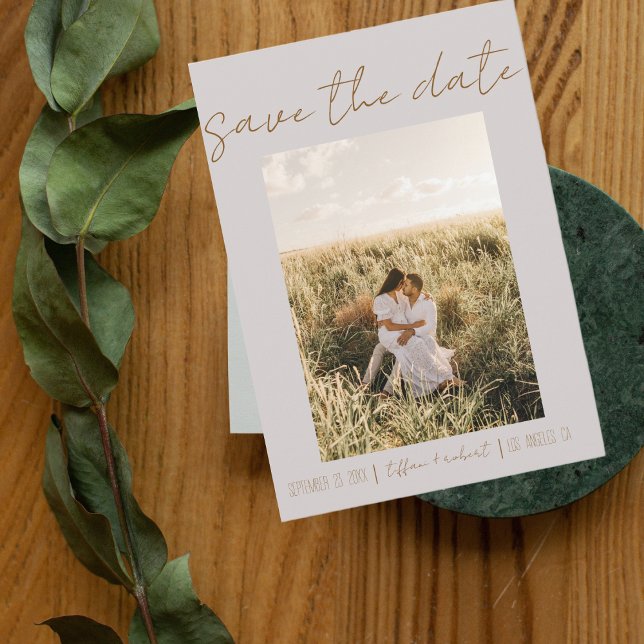 Save The Date Boho Grey moderne Une photo Enregistrer la date (Créateur téléchargé)