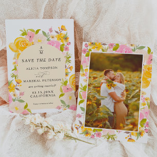 Save The Date Boho Jaune arc rose floral chic mariage