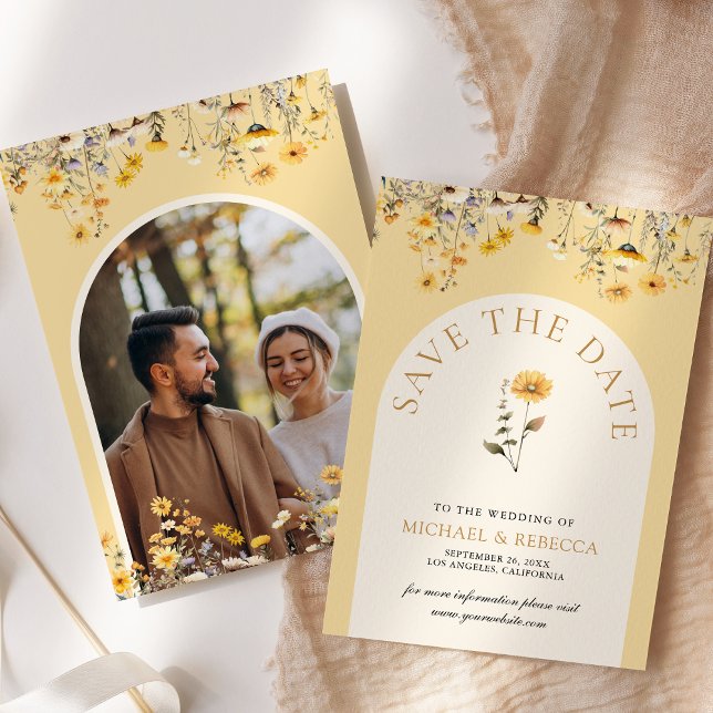 Save The Date Boho Jaune Fleur de Fleur de Fleur de Fleurs Maria (Créateur téléchargé)