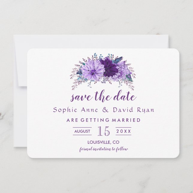 Save The Date Boho Lavender Floral Plum Purple Enregistrer la da (Devant)