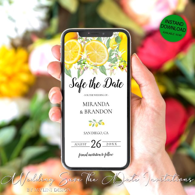 Save The Date Boho Lemon Enregistrer la date de l'annonce Evite (Créateur téléchargé)