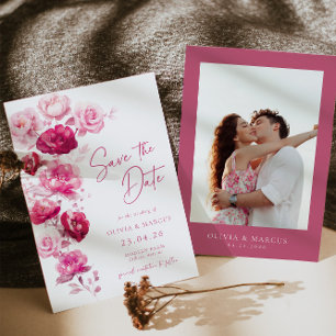 Save The Date Boho Magenta Hot rose Rose Floral Mariage Photo
