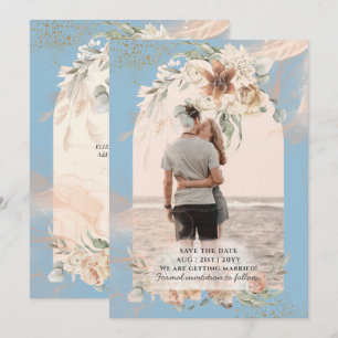 Save The Date BOHO Mariage Herbe de Pampas Bleu Poussiéreux