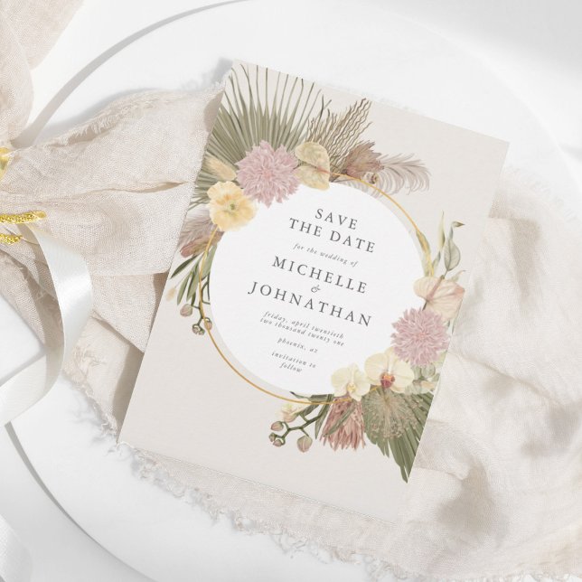 Save The Date Boho Mariage Pampas Grass Palm Orchid Floral (Créateur téléchargé)
