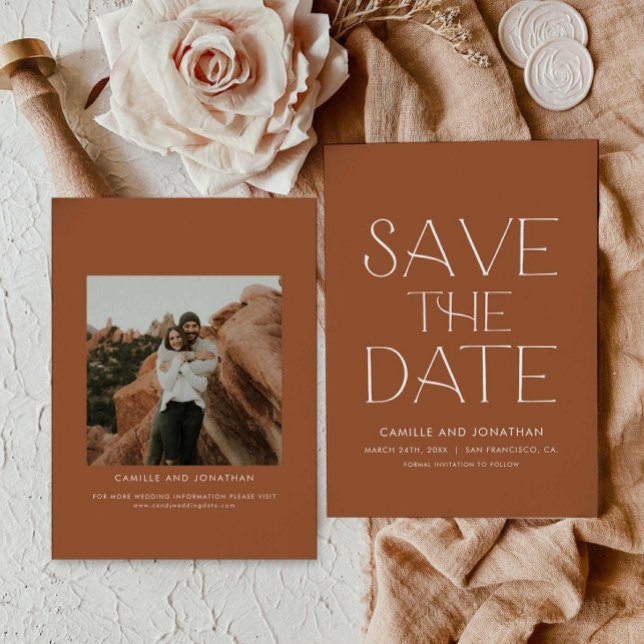 Save The Date Boho Minimal Photo Enregistrer la date (Terracotta Boho Save the Date Photo Card)
