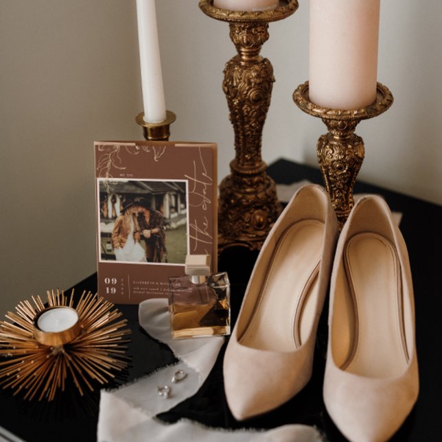 Save The Date Boho Minimal Terracotta Carré Photo Enregistrer la (Créateur téléchargé)