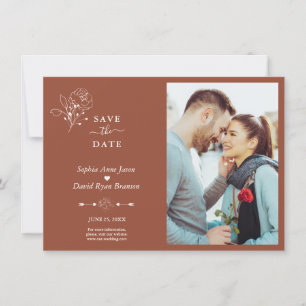 Save The Date Boho Minimalist Simple Terracotta Photo Mariage