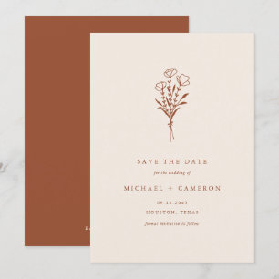 Save The Date Boho Minimaliste Bouquet Botanique Terracotta