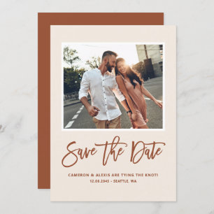 Save The Date Boho Moderne Calligraphie Terracotta Photo