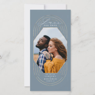 Save The Date Boho Moderne Dusty bleu & Or Sauvez La Date Photo