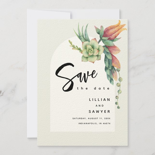 Save The Date Boho Moderne Floral Botanique Succulent Ecru Sent (Créateur téléchargé)