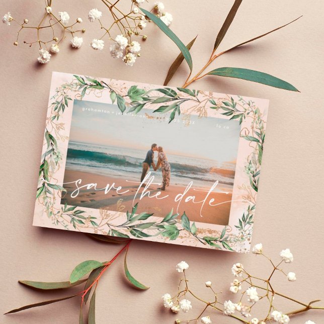 Save The Date Boho Moderne Golden Eucalyptus Verdure Sa Abstrait (Créateur téléchargé)