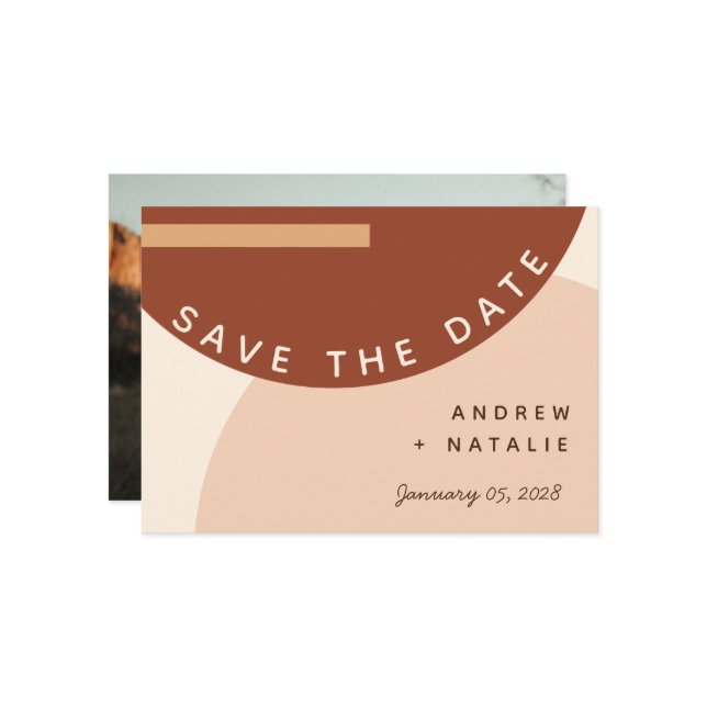 Save The Date Boho moderne tonalité Terre Cercles Abstraits Mari (Devant/Arrière en situation)
