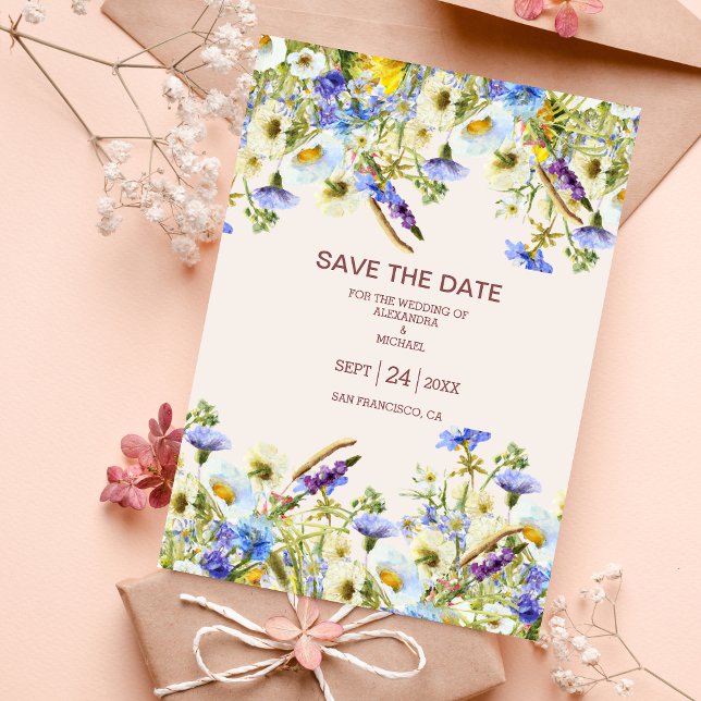 Save The Date Boho Neutral Aquarelle Fleur sauvage Mariage Enreg (Créateur téléchargé)