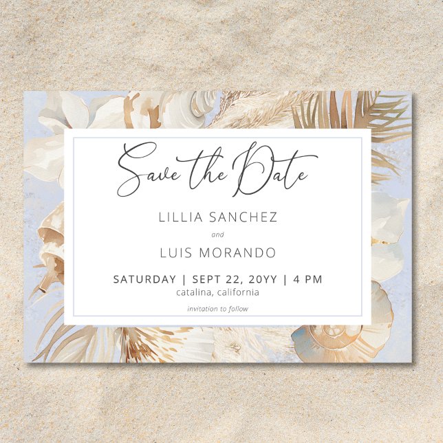 Save The Date Boho Océan Bleu Poussiéreux Mariage sur la Plage (Boho Ocean Dusty Blue On the Beach Wedding Save The Date)