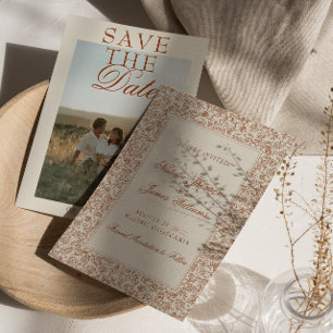 Save The Date Boho Orange Brûlé Floral Terracotta Photo Mariage