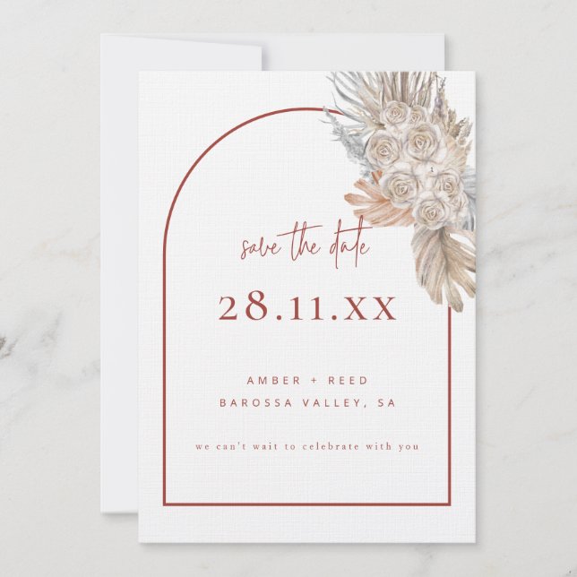 Save The Date Boho Palm Feuilles Florales Terracotta Arc Moderne (Devant)