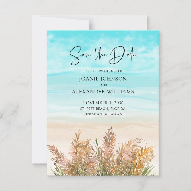 Save The Date Boho Pampas Grass Beach Mariage de scène (Devant)