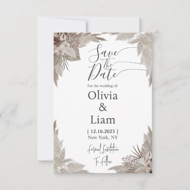 Save The Date Boho Pampas Grass Enregistrer La Date Mariage (Devant)