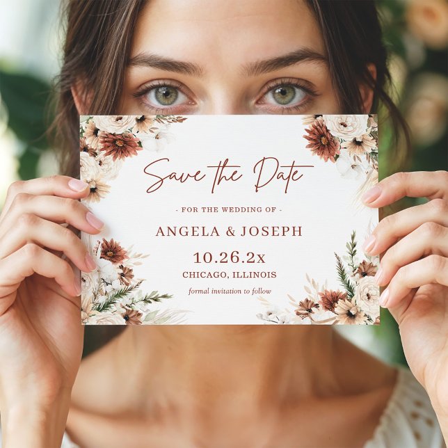 Save The Date Boho Pampas Grass Floral Terracotta tendance (Créateur téléchargé)