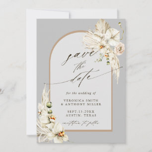 Save The Date Boho Pampas Grass Orchid Gris Mariage Photo