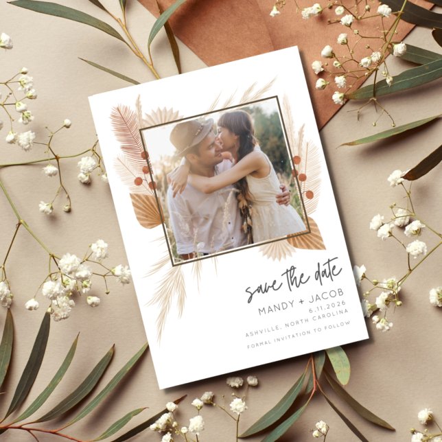 Save The Date Boho Pampas Grass photo mariage Enregistrer la dat (Créateur téléchargé)