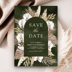 Save The Date Boho Pampas Orchidée Blanche Vert Olive Mariage