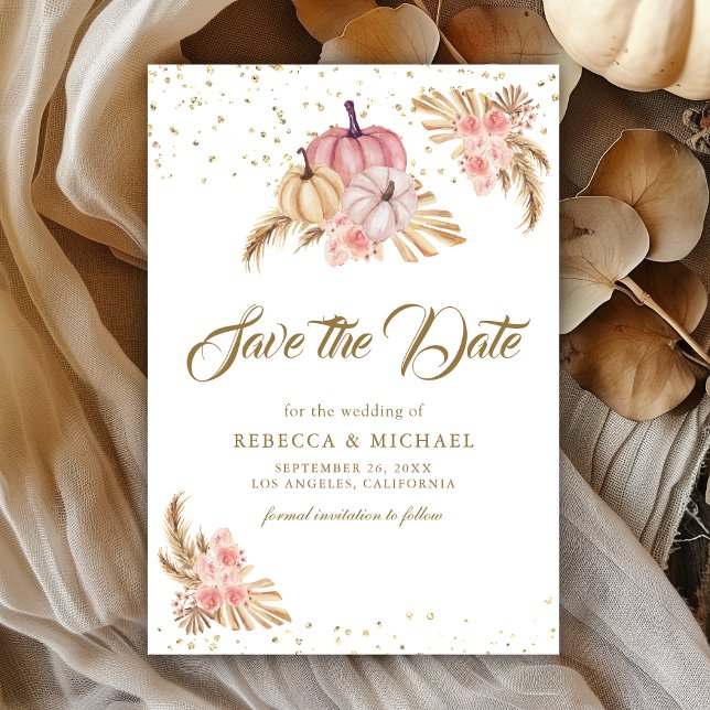 Save The Date Boho Pampas Roses Rose Poussiéreux Citrouille Mari (Créateur téléchargé)