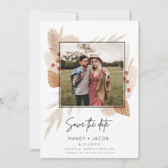 Save The Date Boho Pampas Rustique photo mariage Enregistrer la  (Devant)