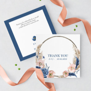 Save The Date Boho pastel blue & blush Wedding "Thank you" Card