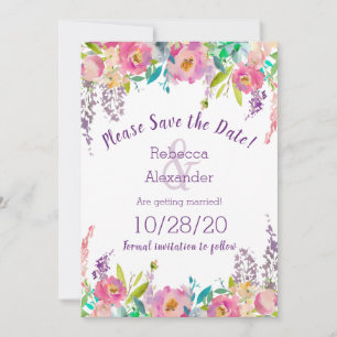 Save The Date Boho Pastel Water Color Floral Enregistrer la date