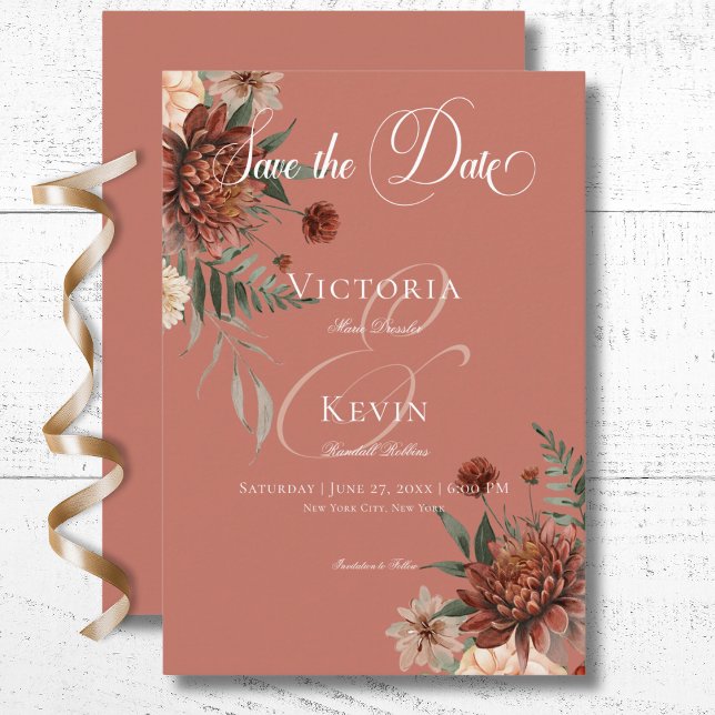 Save The Date Boho Peach & Rust Floral Rust Mariage (Boho Peach & Rust Floral Rust Wedding Save The Date Card)