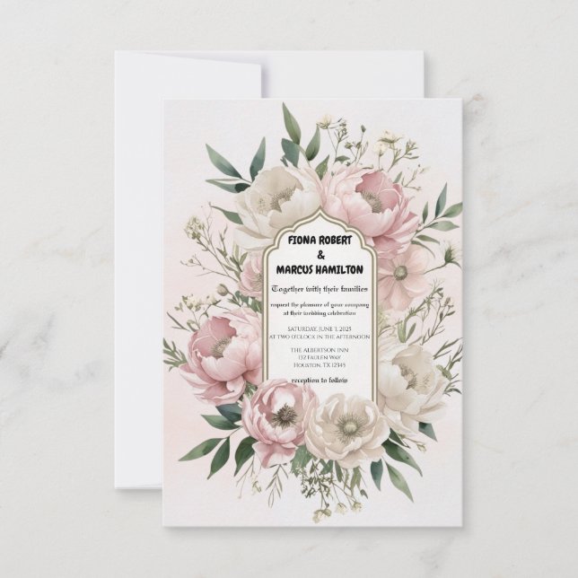 Save The Date Boho Peonies Blush & Ivory Floral Mariage (Devant)