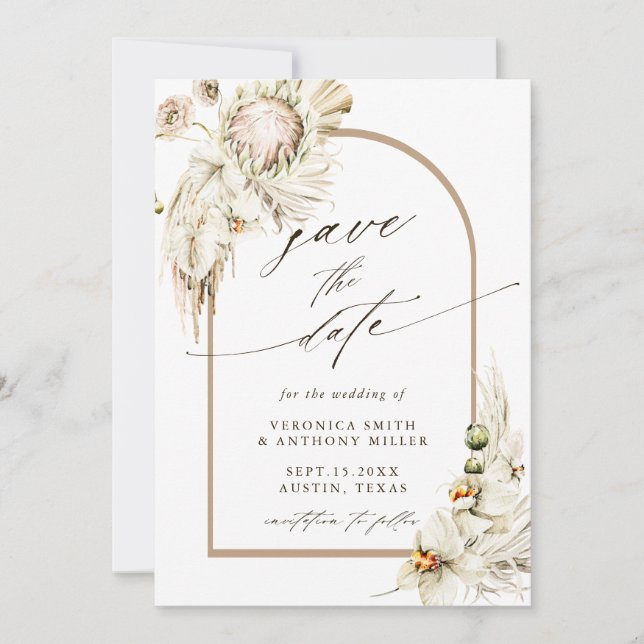 Save The Date Boho Protea Pampas Grass Floral Mariage Photo (Devant)