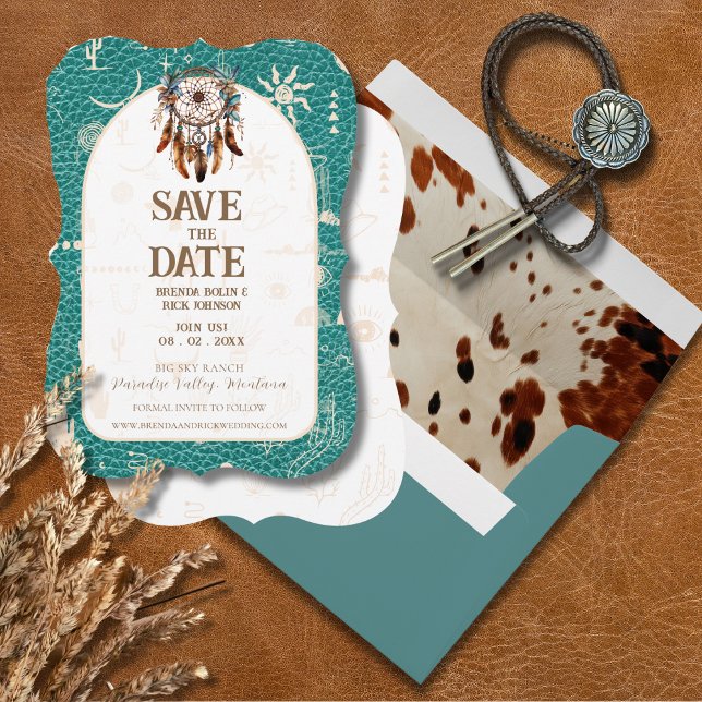 Save The Date Boho Ranch Mariage en cuir turquoise Enregistrer l (Créateur téléchargé)