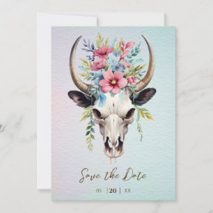 Save The Date Boho Ressort Aquarelle Floral Vache Mariage crâne