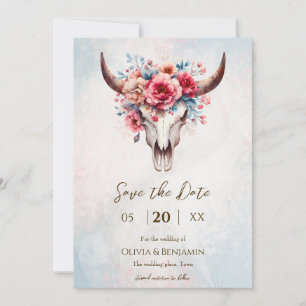 Save The Date Boho Ressort Aquarelle Floral Vache Mariage crâne