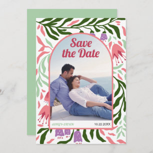 Save The Date Boho rétro arch fleurs folkloriques colorées