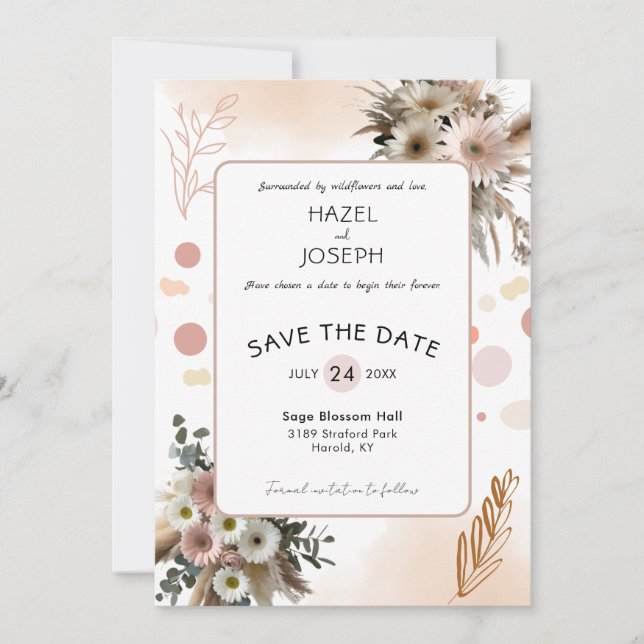 Save The Date Boho Romance aux Fleurs Sauvages | Floral Rustique (Devant)