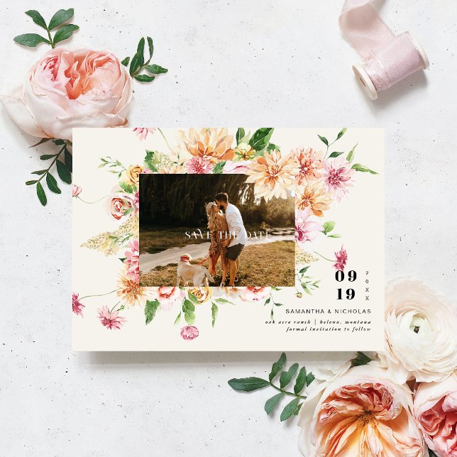 Save The Date Boho Romantique Floraisons Photo Enregistrer la Da (Créateur téléchargé)