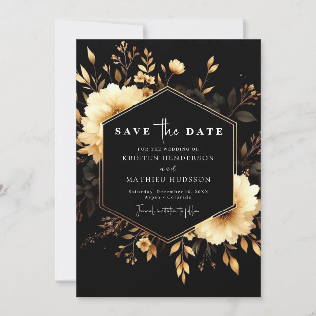Save The Date Boho romantique or et Mariage noir (Devant)