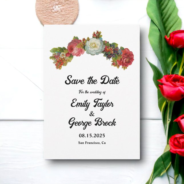 Save The Date Boho rose blanc Roses rouges Floral Élégant Mariag (Créateur téléchargé)
